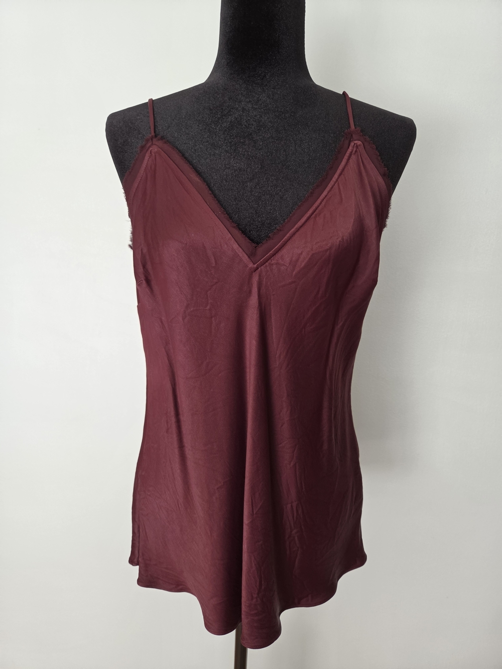 Frame Denim Satin V-Neck Cami in Burgundy